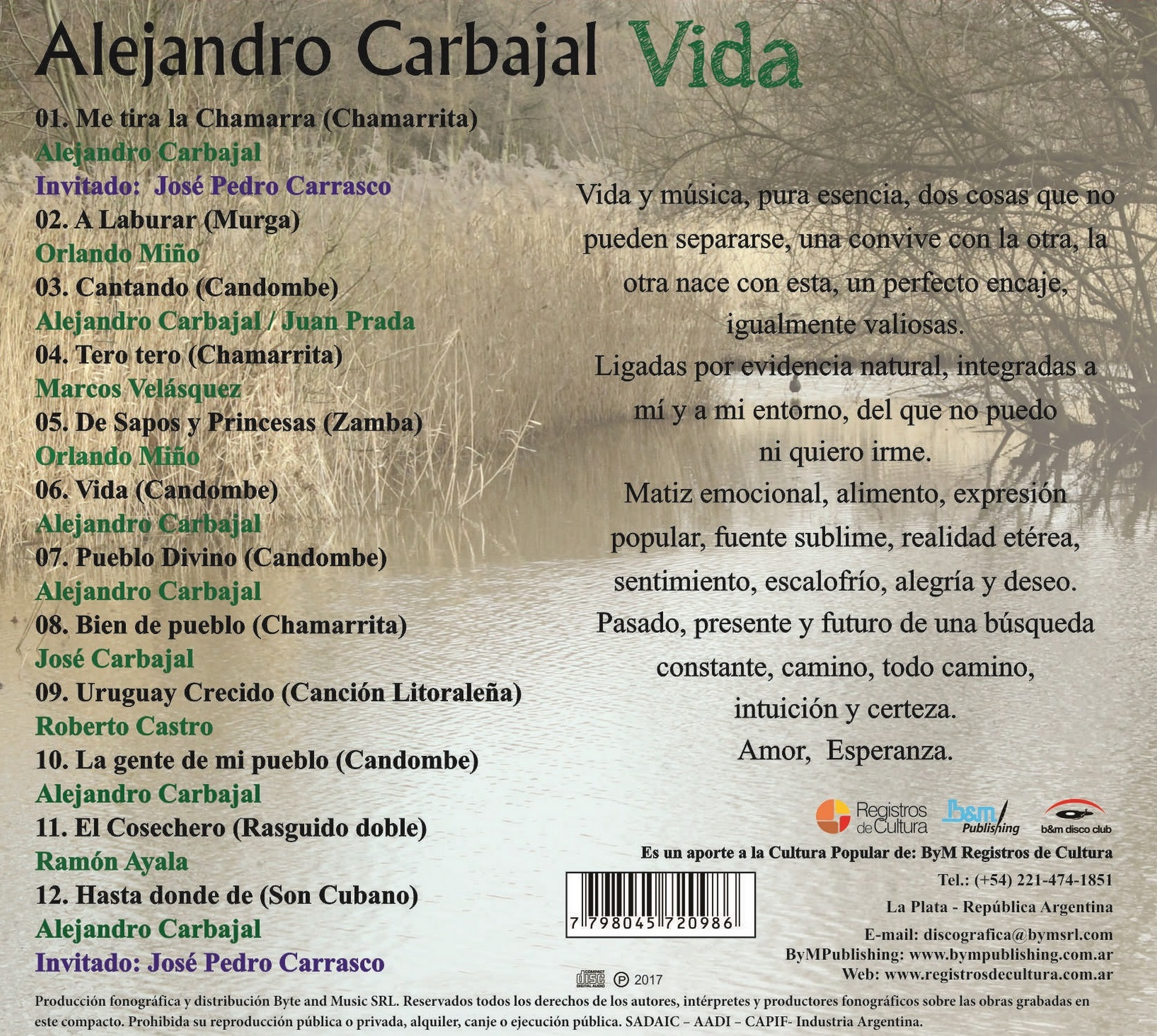 Contratapa de Alejandro Carbajal — Vida