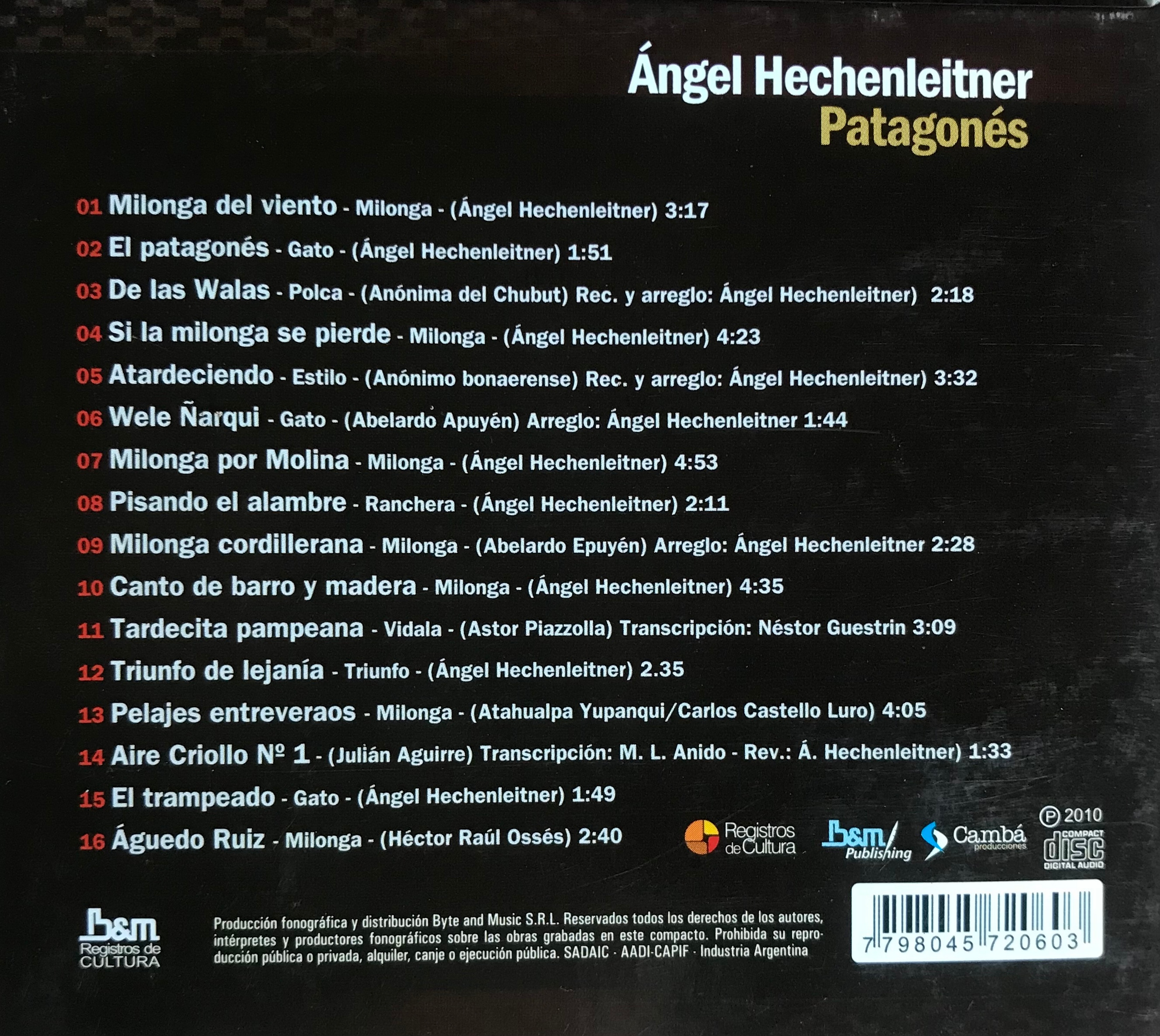 Contratapa de Ángel Hechenleitner — Patagonés