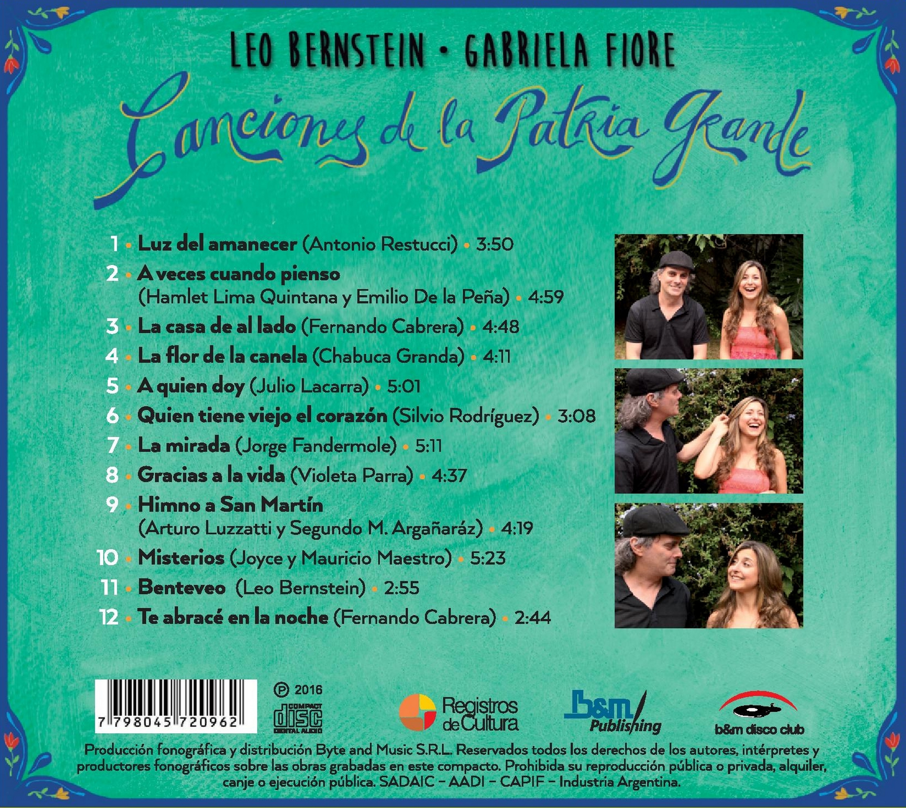 Contratapa de Leo Bernstein | Gabriela Fiore — Canciones de la Patria Grande