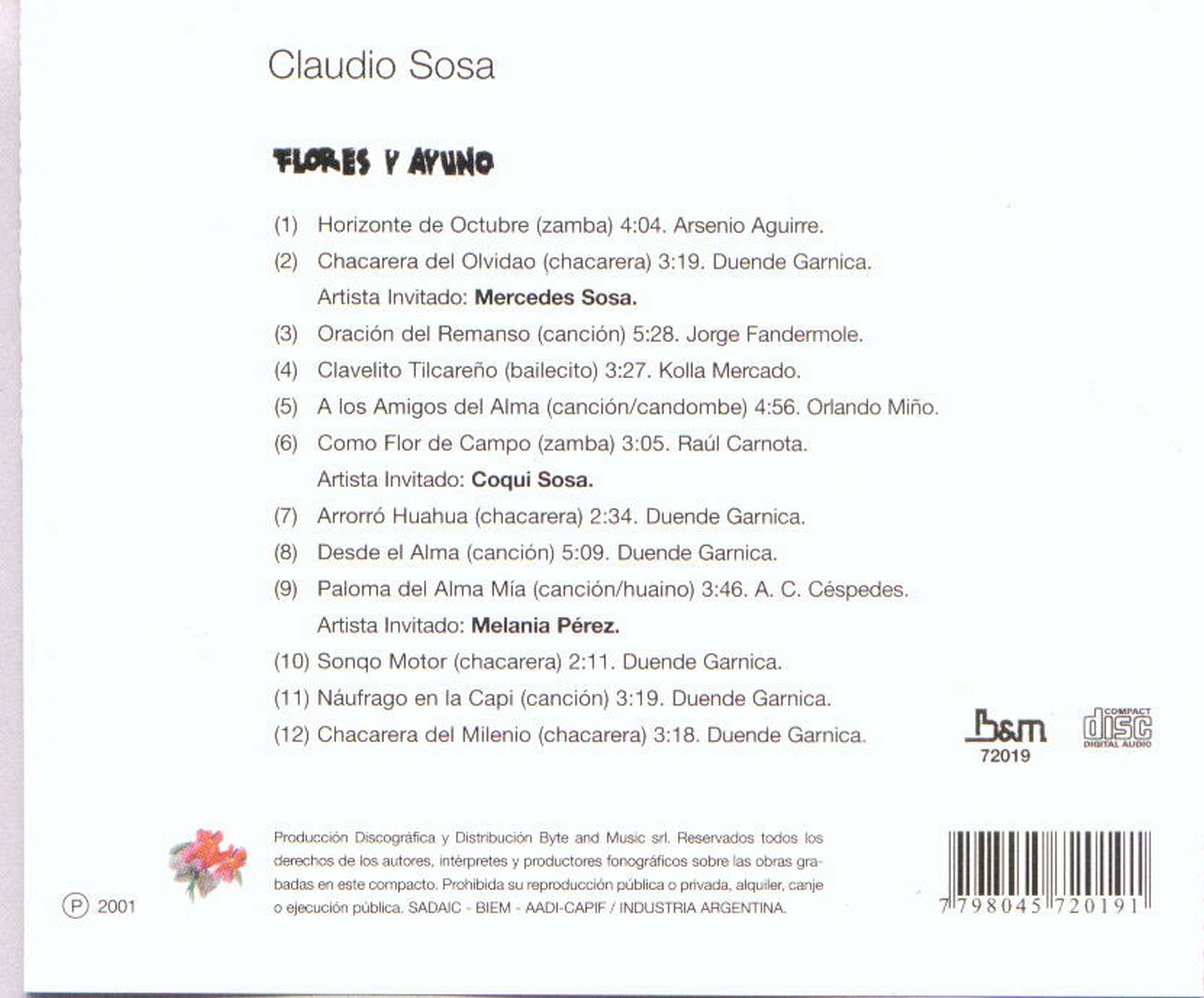 Contratapa de Claudio Sosa — Flores y Ayuno