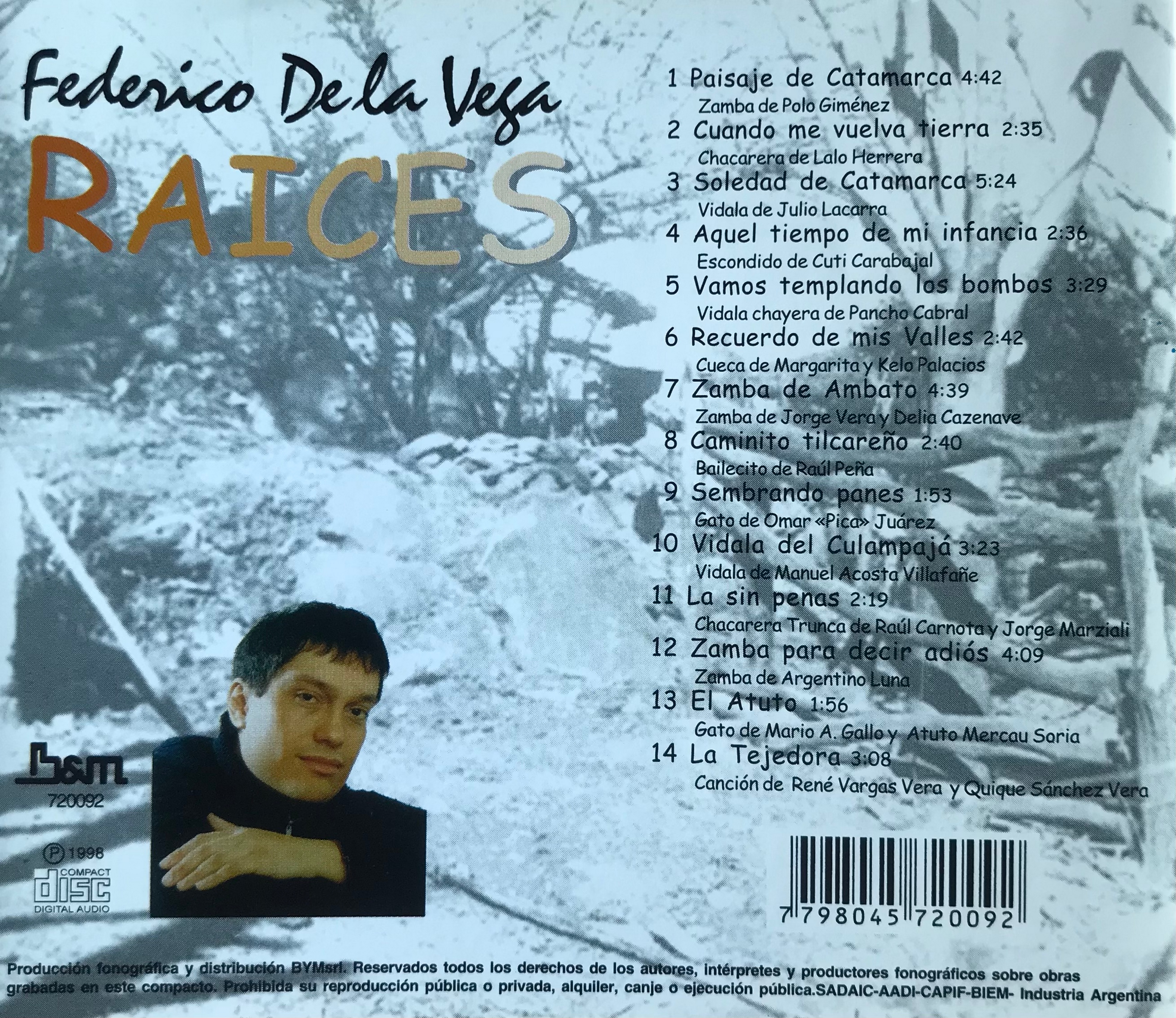 Contratapa de Federico de la Vega — Raíces
