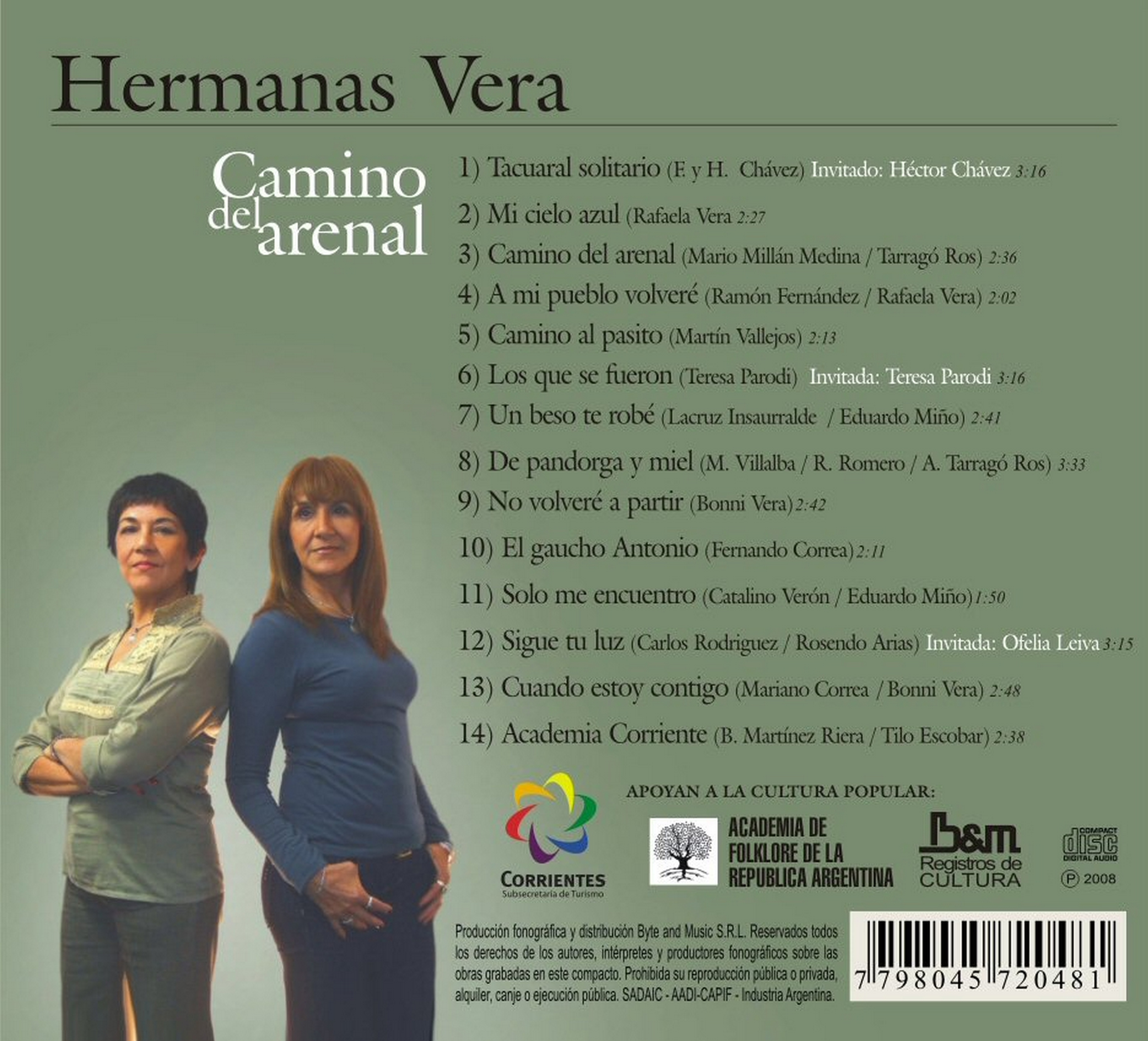 Contratapa de Hermanas Vera — Camino del Arenal