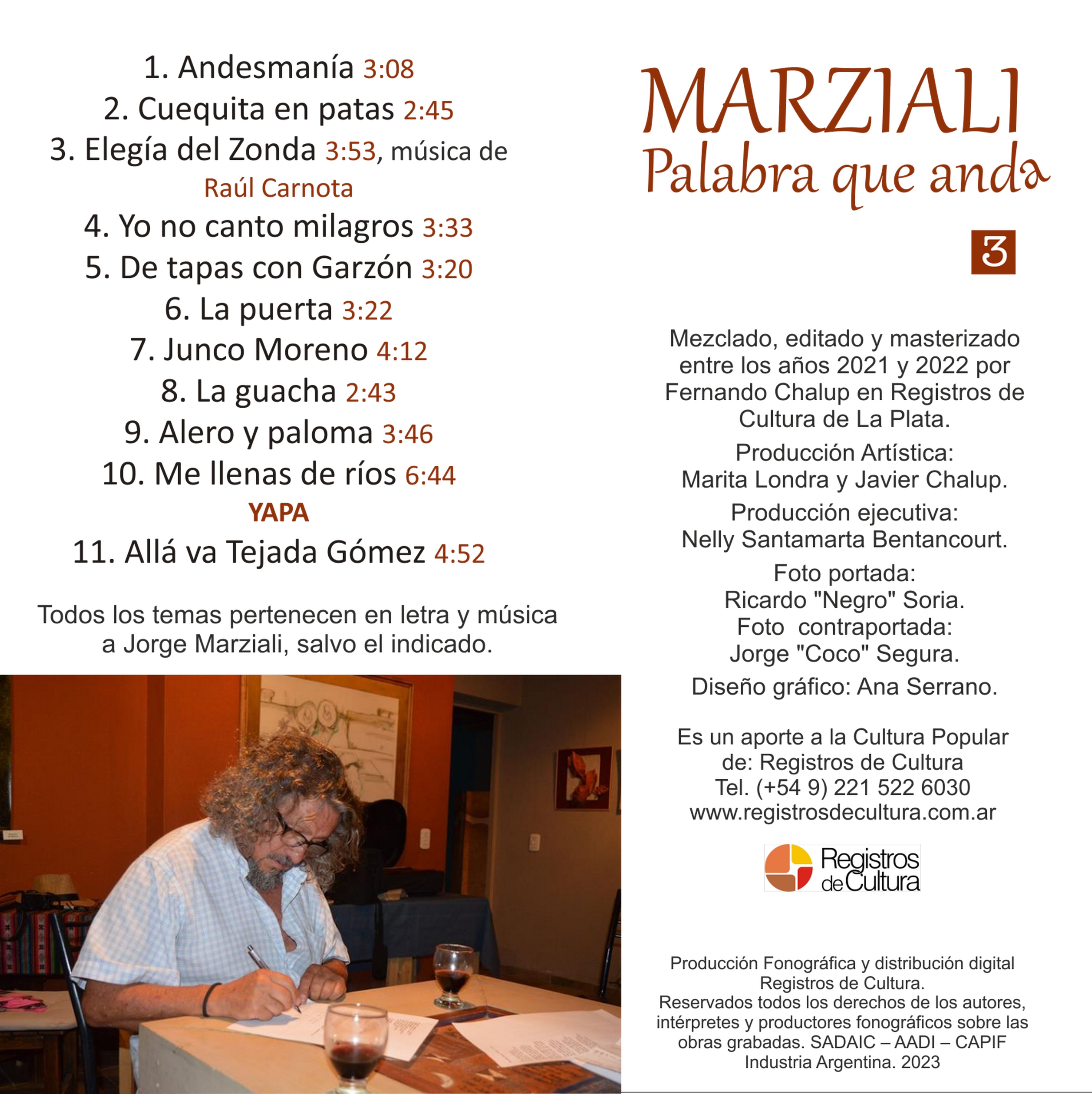 Contratapa de Jorge Marziali — Palabra Que Anda Vol.  3