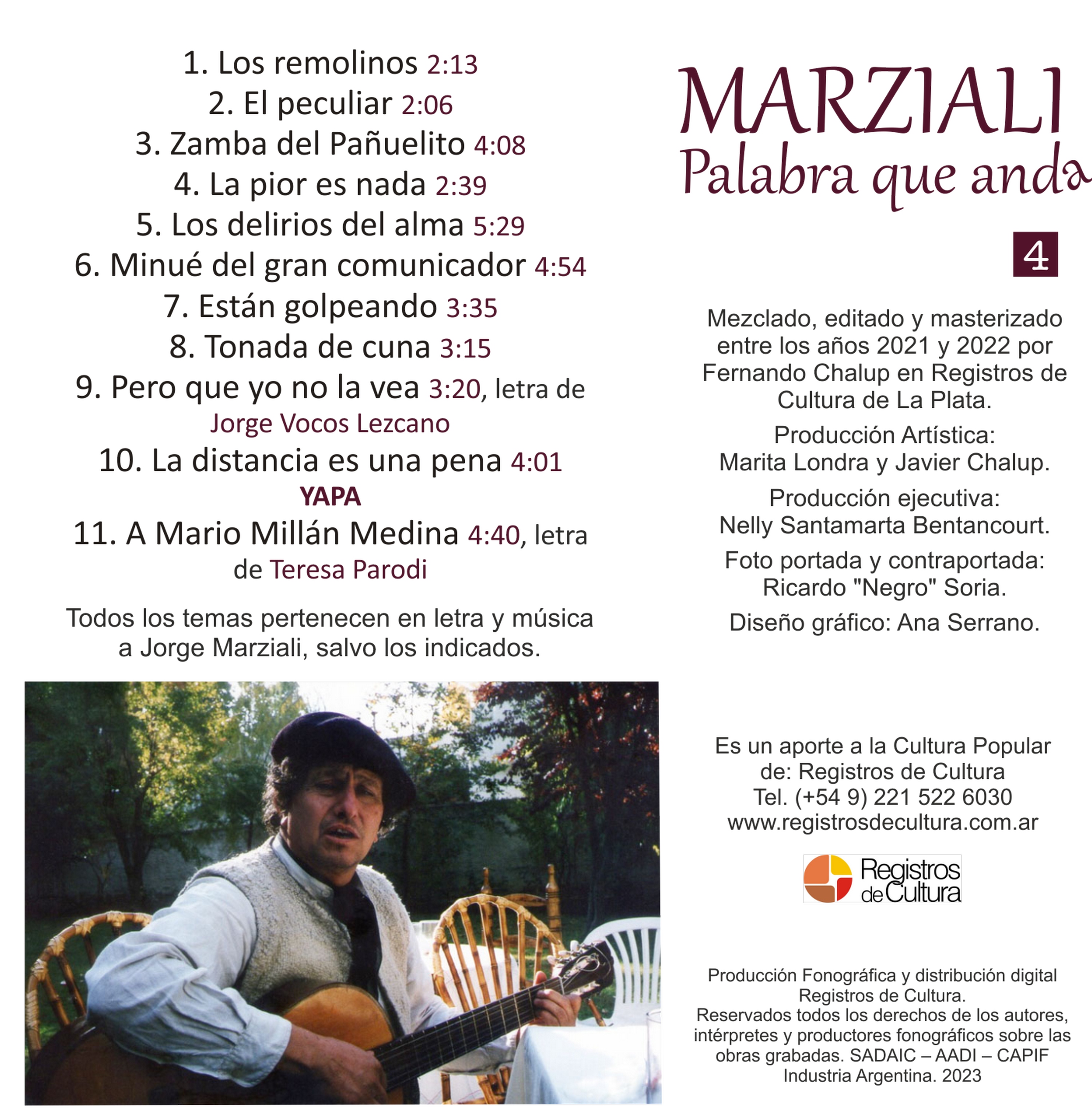 Contratapa de Jorge Marziali — Palabra Que Anda Vol. 4