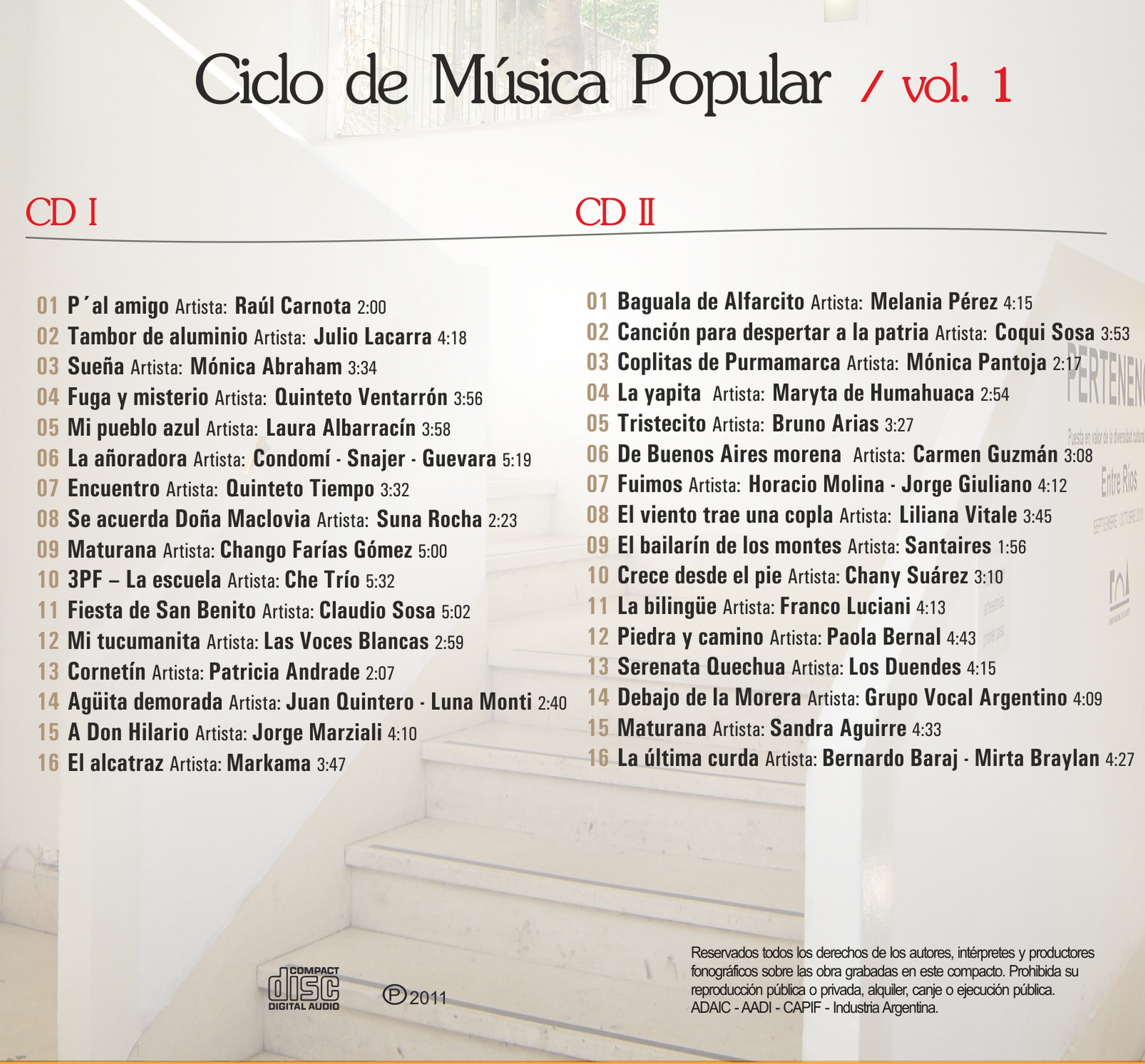Contratapa de Varios Artistas — Ciclo de Música Popular Vol. 1 - CD I