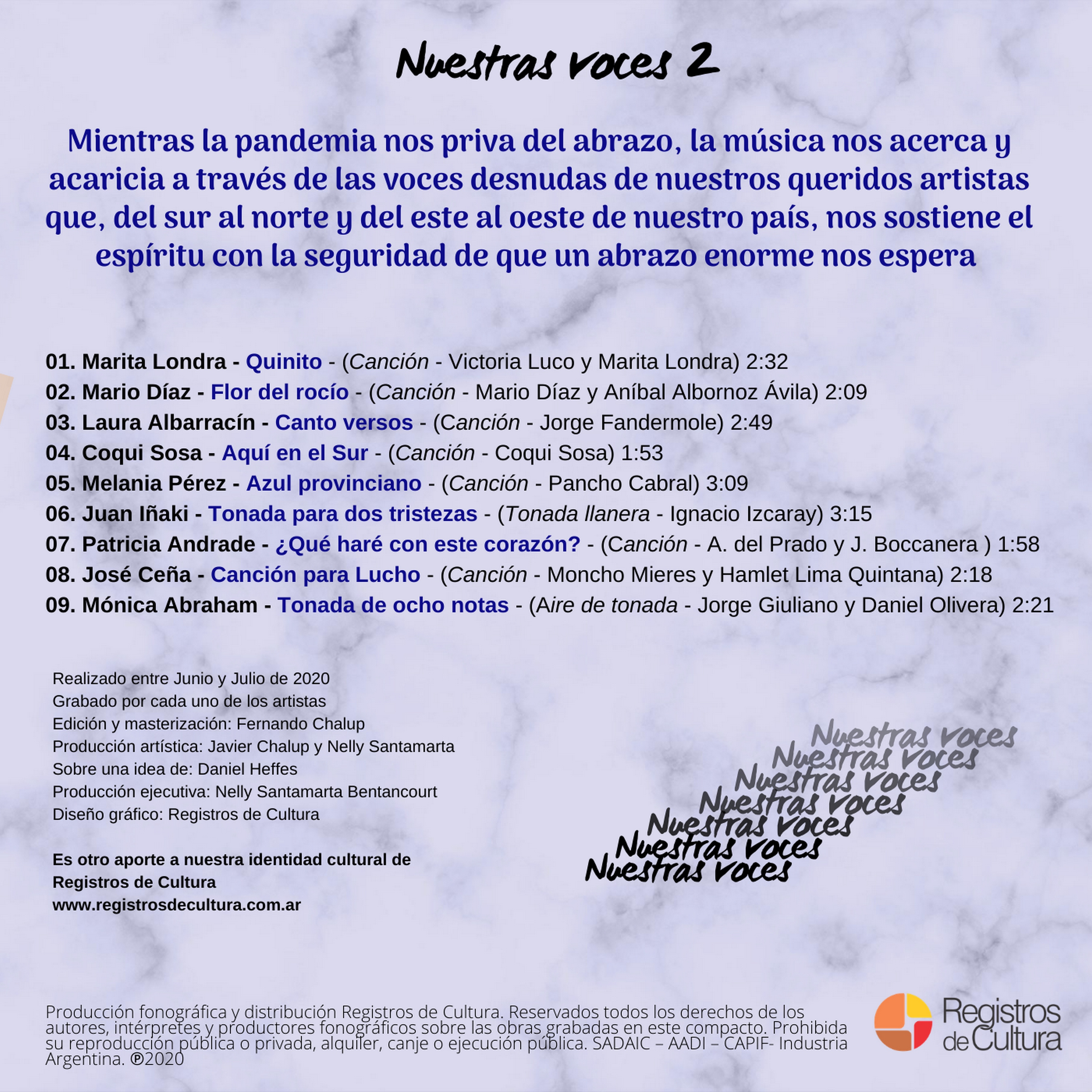 Contratapa de Varios Artistas — Nuestras Voces Vol. 2