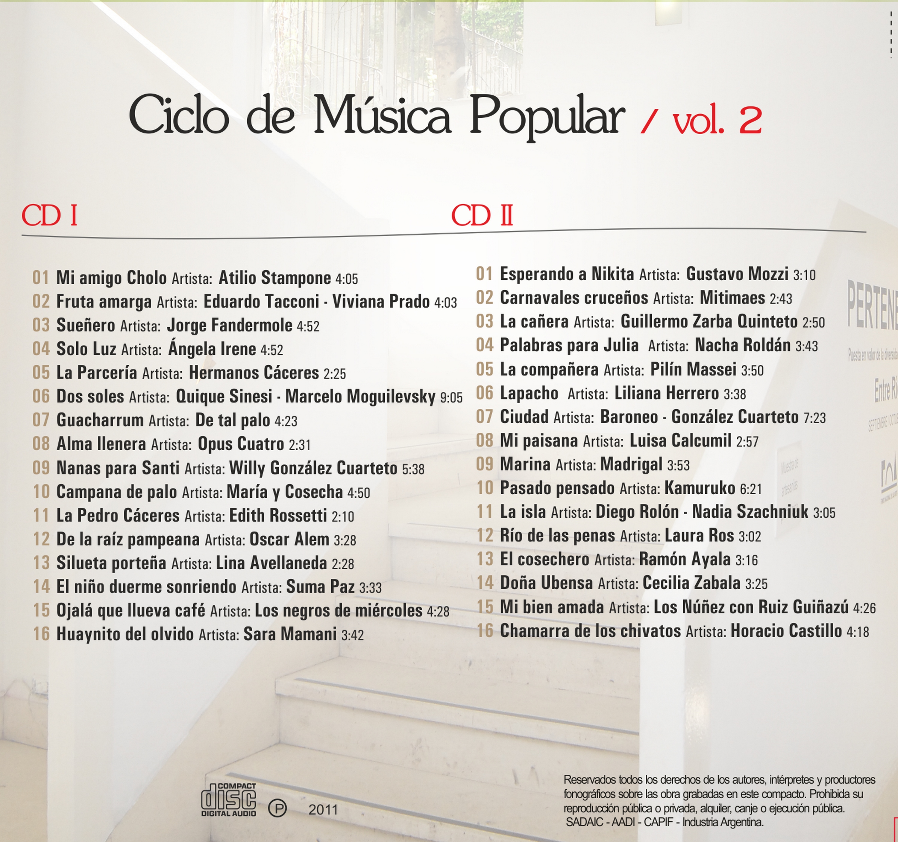 Contratapa de Varios Artistas — Ciclo de Música Popular Vol 2 CD. II