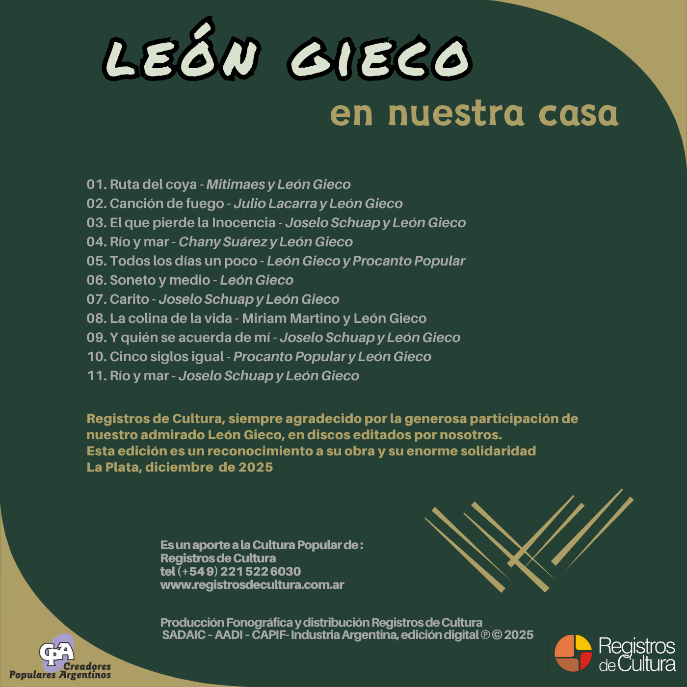 Contratapa de León Gieco con Mitimaes — León Gieco En nuestra casa