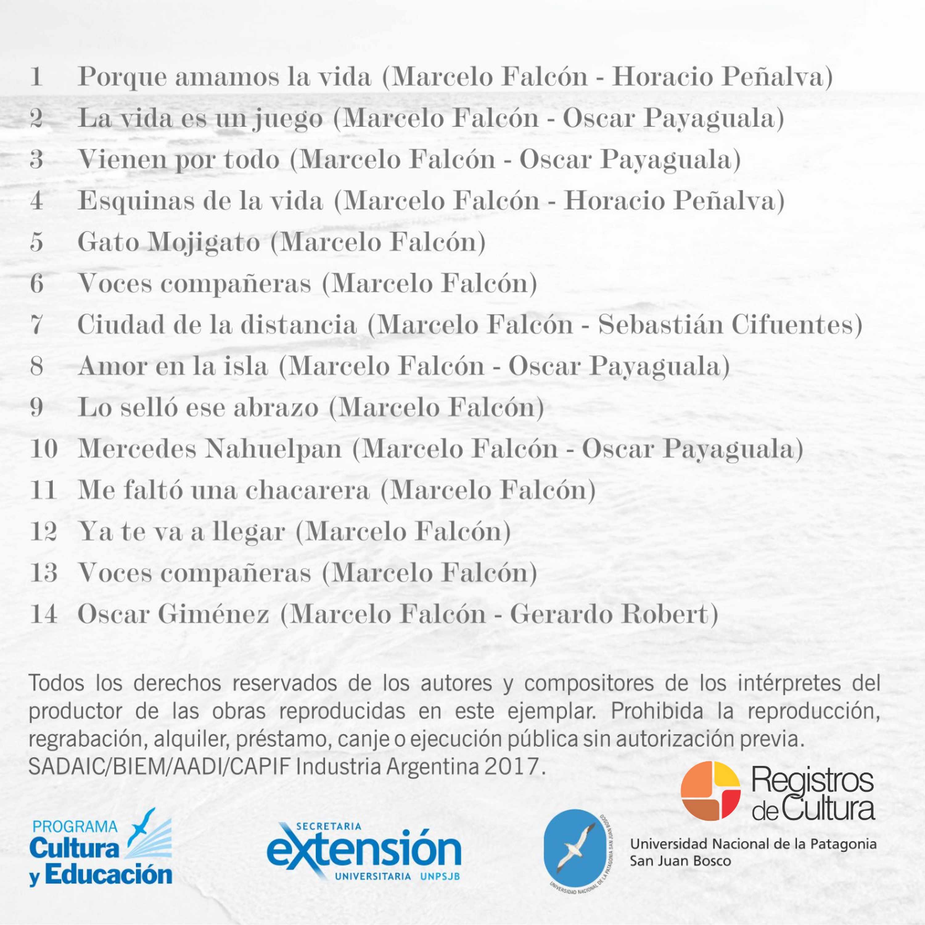 Contratapa de Marcelo Falcón — Porque amamos la vida