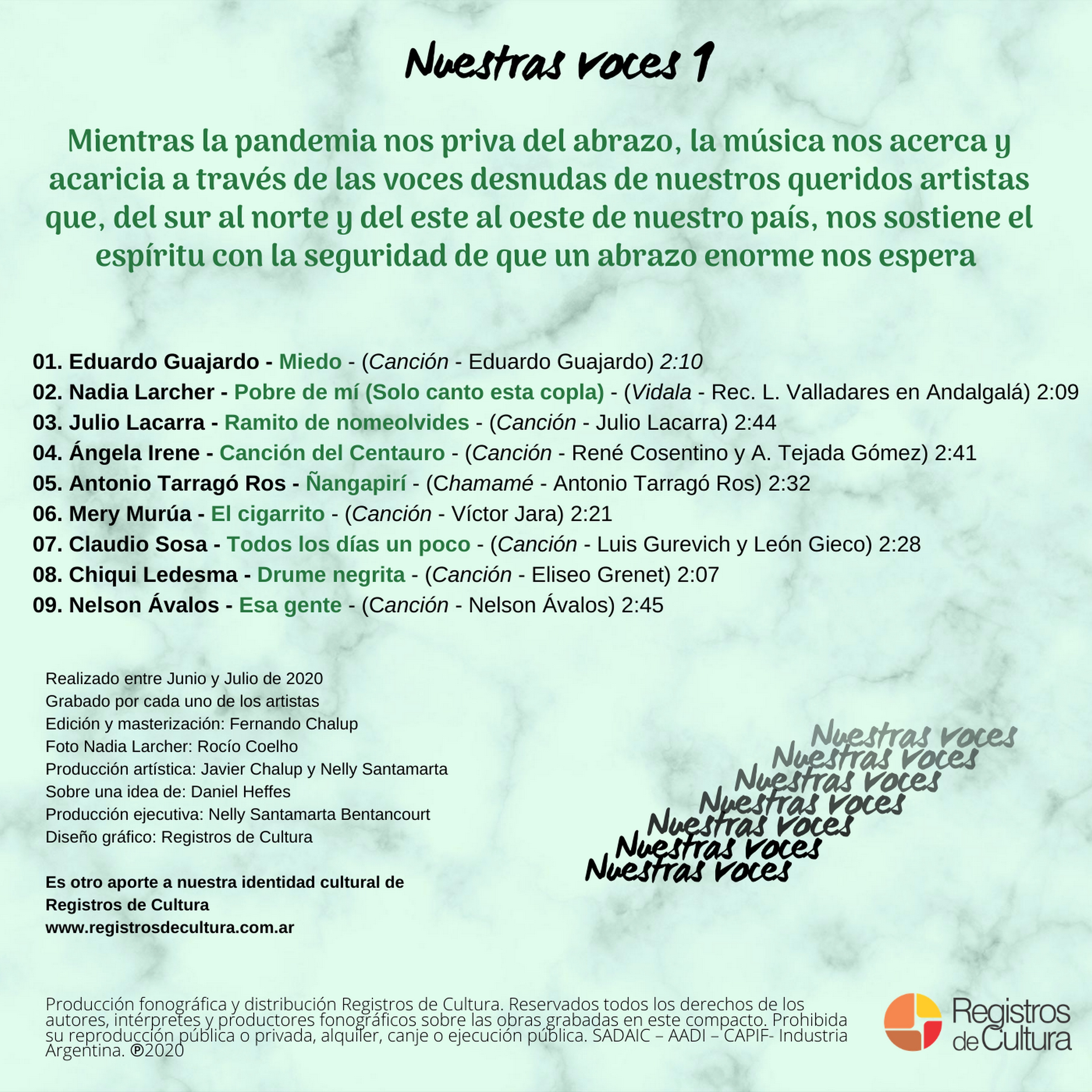 Contratapa de Varios Artistas — Nuestras Voces Vol. 1