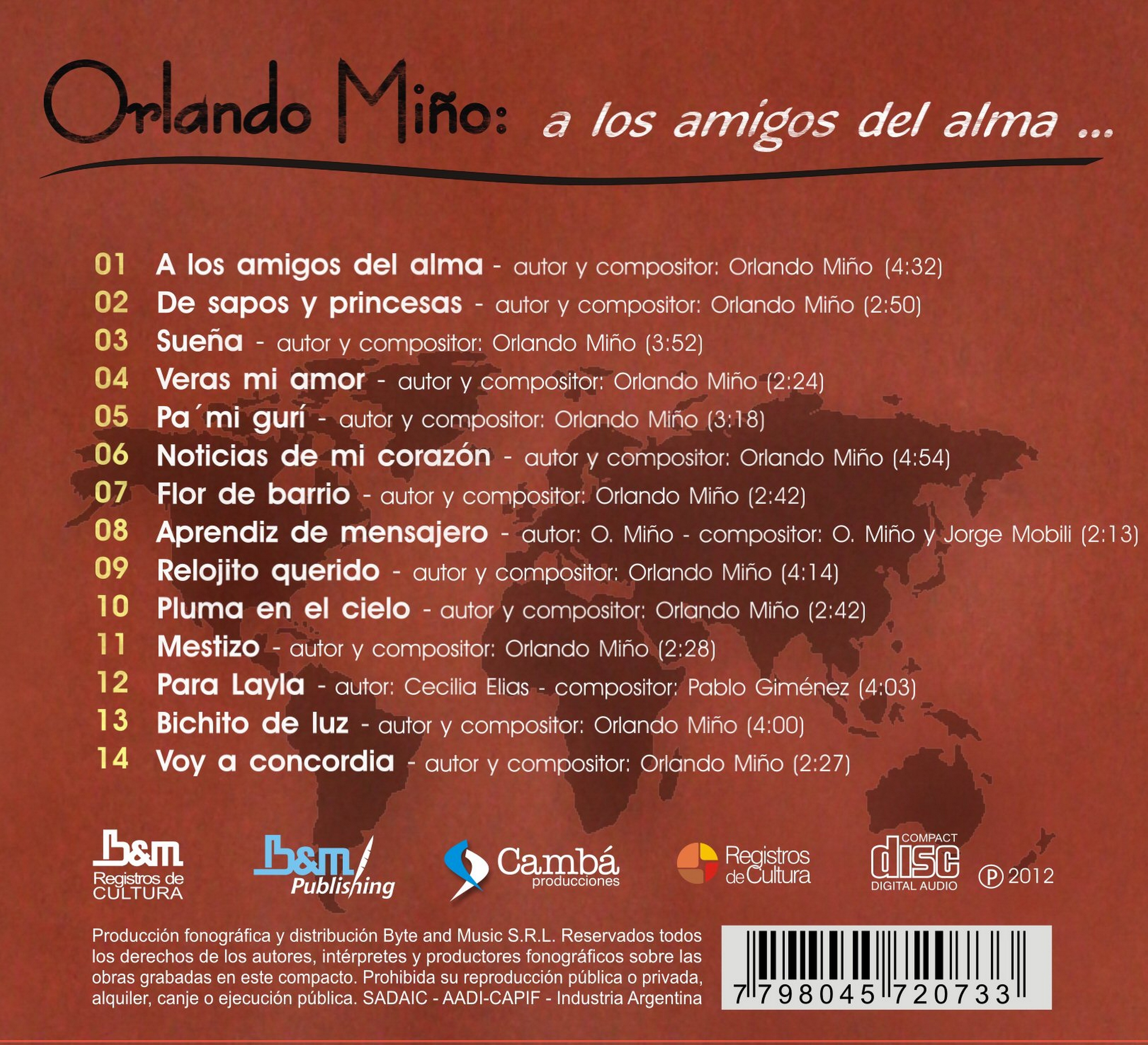 Contratapa de Orlando Miño — A los Amigos del Alma