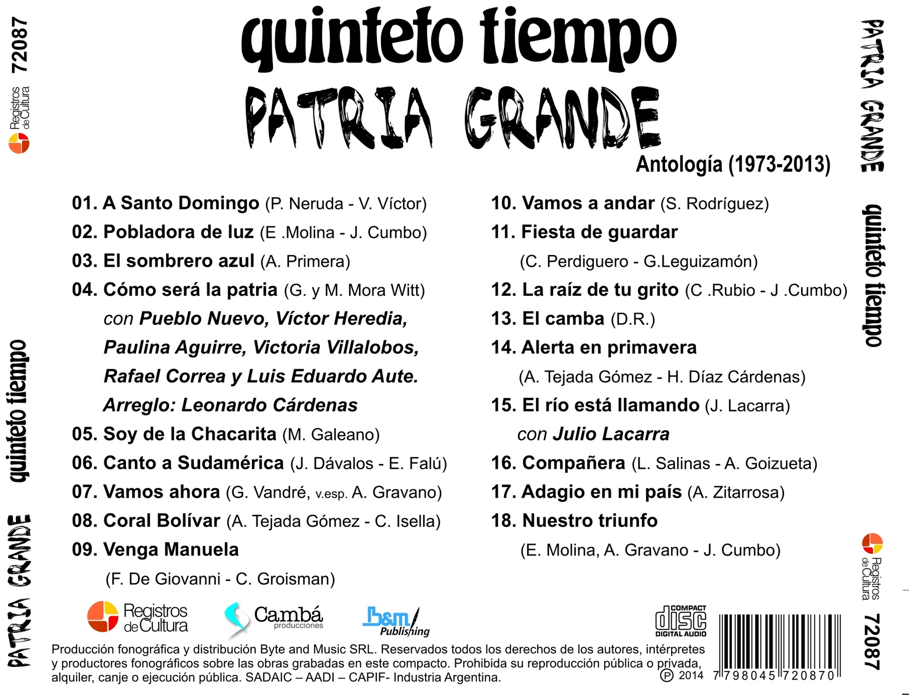 Contratapa de Quinteto Tiempo — Patria Grande
