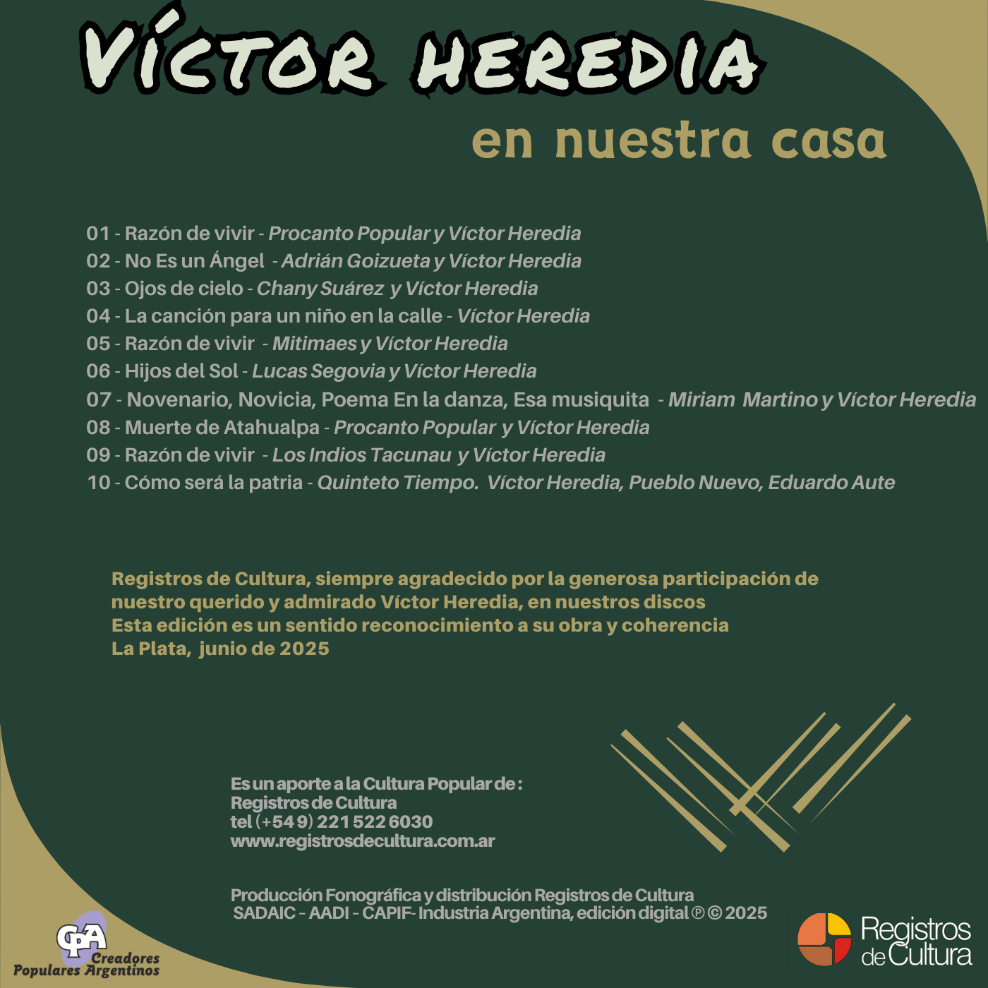 Contratapa de Víctor Heredia con Procanto Popular — Víctor Heredia en Nuestra Casa